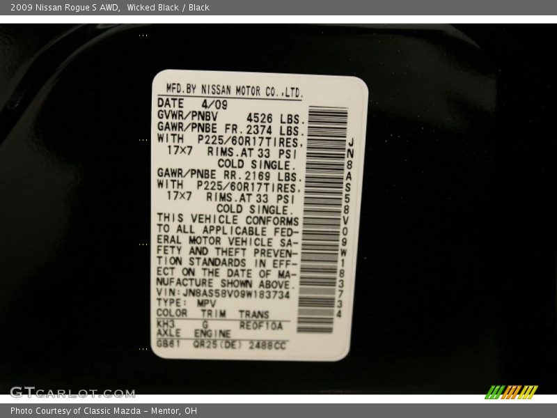 Wicked Black / Black 2009 Nissan Rogue S AWD