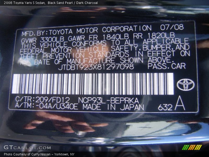 Black Sand Pearl / Dark Charcoal 2008 Toyota Yaris S Sedan