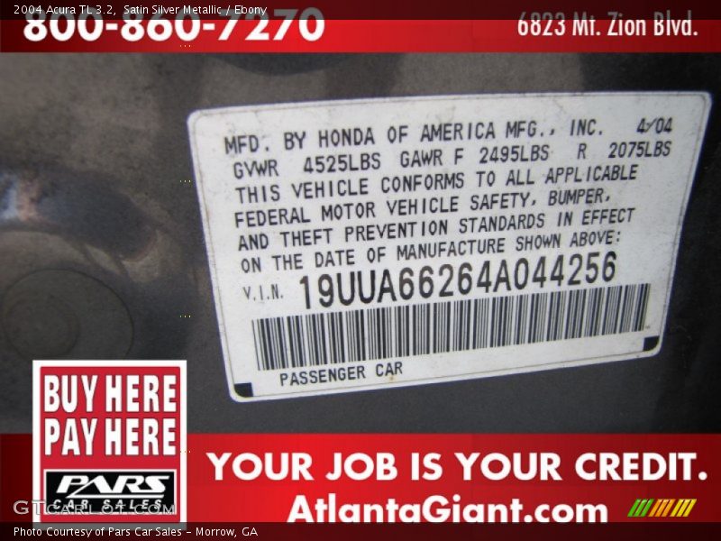 Satin Silver Metallic / Ebony 2004 Acura TL 3.2