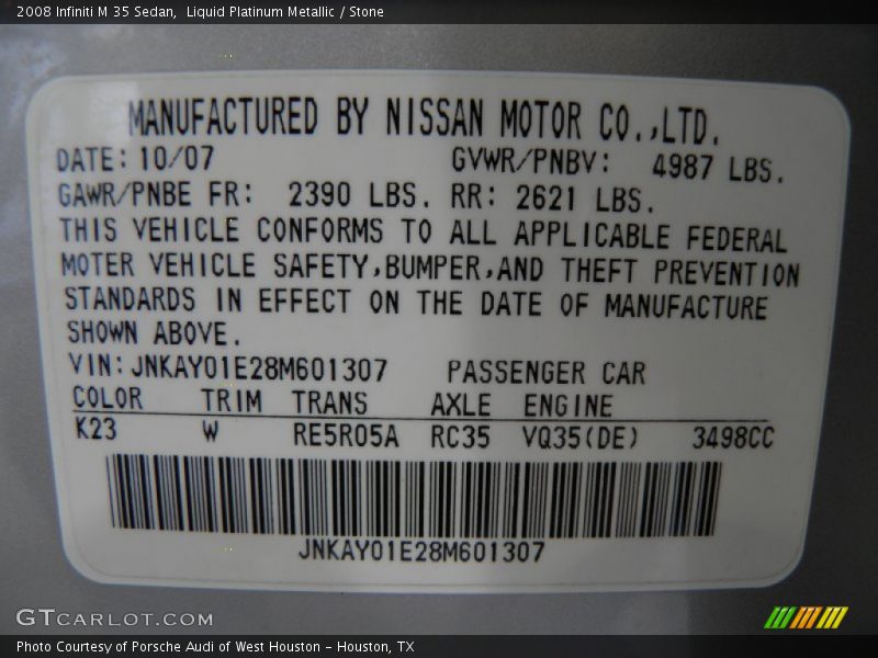 Liquid Platinum Metallic / Stone 2008 Infiniti M 35 Sedan