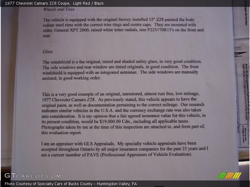 Light Red / Black 1977 Chevrolet Camaro Z28 Coupe