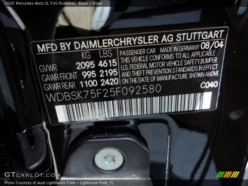 2005 SL 500 Roadster Black Color Code 040