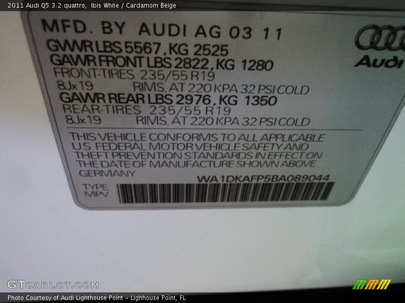 Ibis White / Cardamom Beige 2011 Audi Q5 3.2 quattro