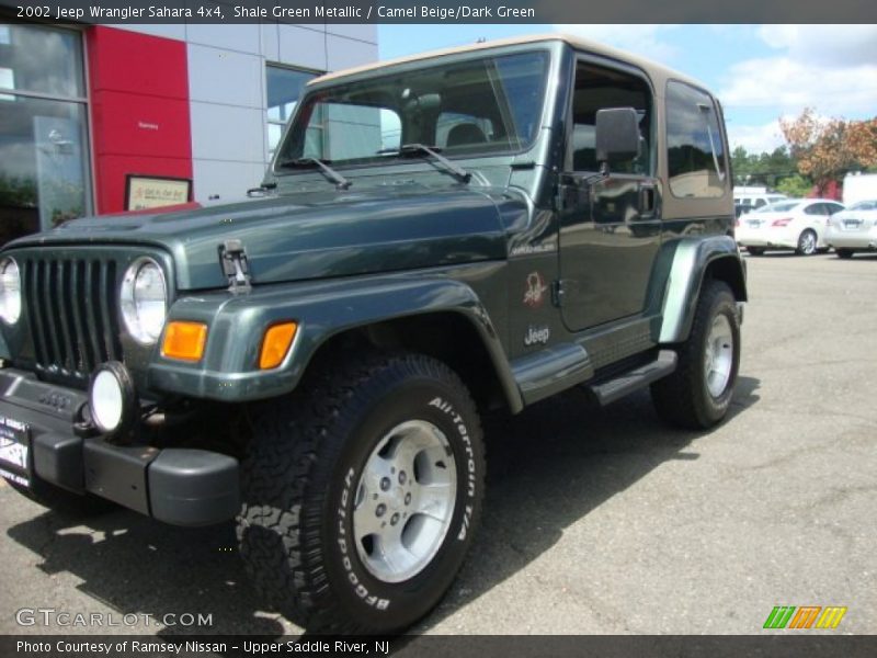Shale Green Metallic / Camel Beige/Dark Green 2002 Jeep Wrangler Sahara 4x4