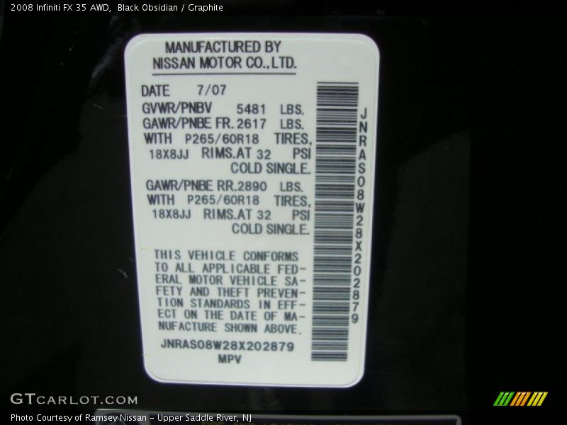 Black Obsidian / Graphite 2008 Infiniti FX 35 AWD