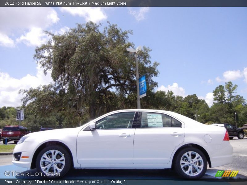 White Platinum Tri-Coat / Medium Light Stone 2012 Ford Fusion SE