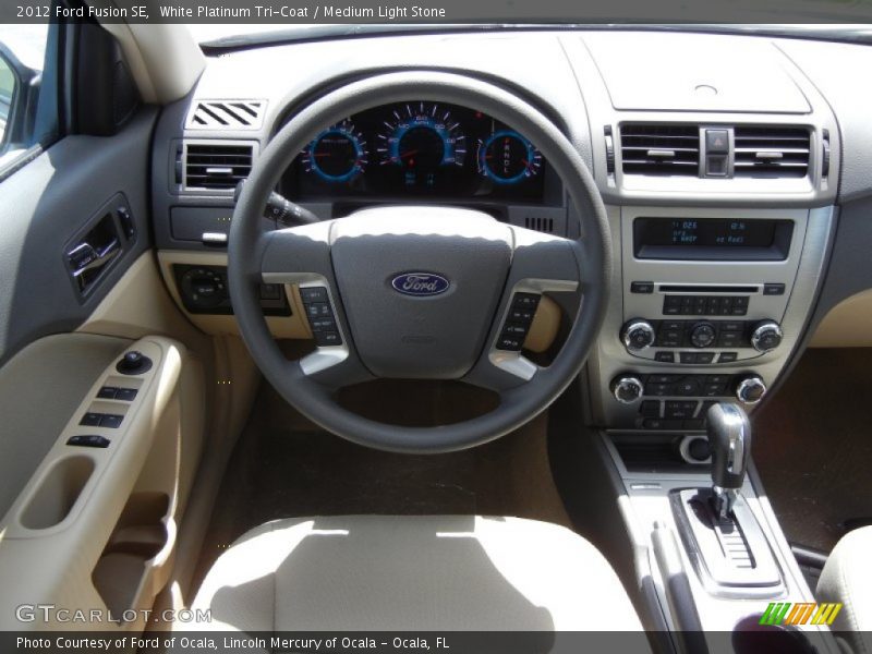 White Platinum Tri-Coat / Medium Light Stone 2012 Ford Fusion SE