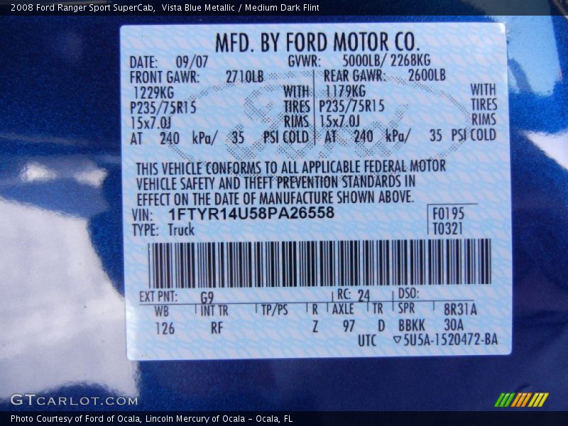 Vista Blue Metallic / Medium Dark Flint 2008 Ford Ranger Sport SuperCab