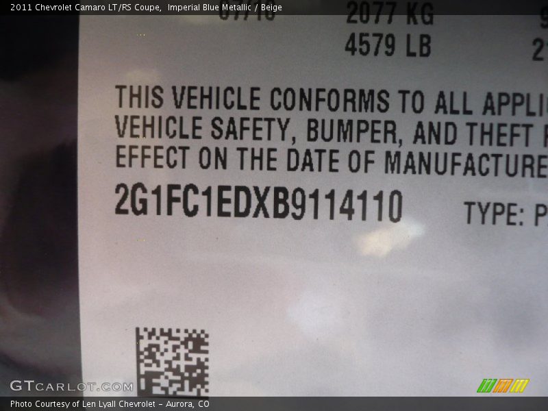 Imperial Blue Metallic / Beige 2011 Chevrolet Camaro LT/RS Coupe
