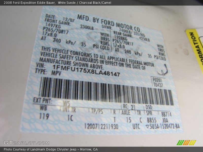 White Suede / Charcoal Black/Camel 2008 Ford Expedition Eddie Bauer