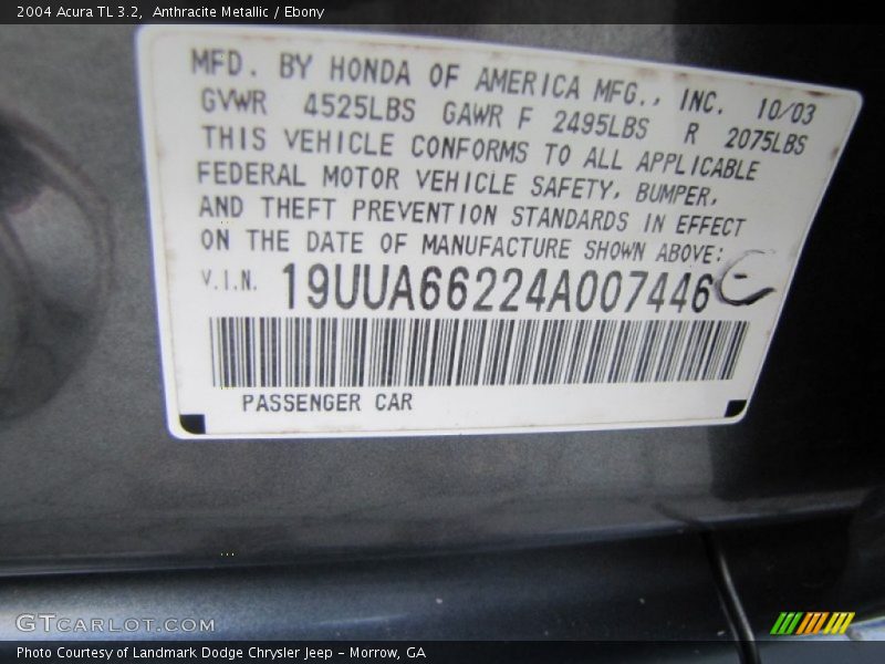 Anthracite Metallic / Ebony 2004 Acura TL 3.2