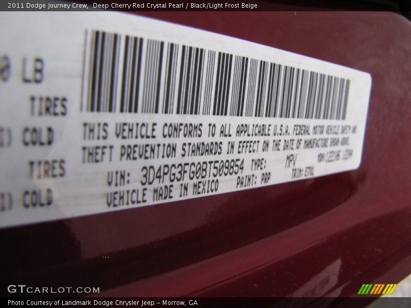 Deep Cherry Red Crystal Pearl / Black/Light Frost Beige 2011 Dodge Journey Crew