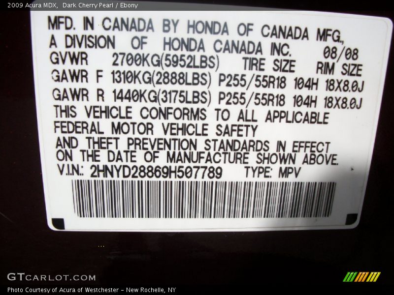 Dark Cherry Pearl / Ebony 2009 Acura MDX