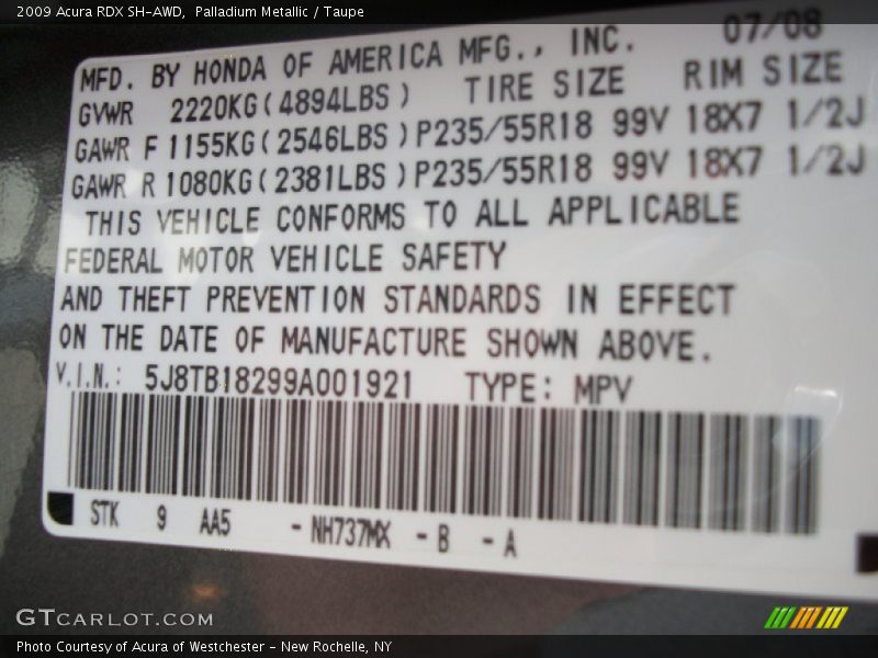 Palladium Metallic / Taupe 2009 Acura RDX SH-AWD