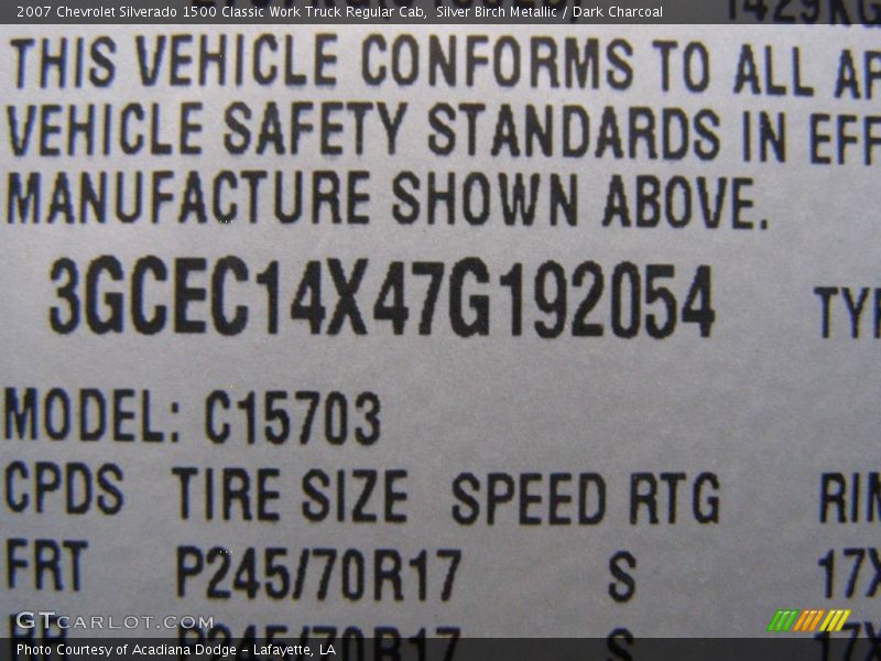 Silver Birch Metallic / Dark Charcoal 2007 Chevrolet Silverado 1500 Classic Work Truck Regular Cab