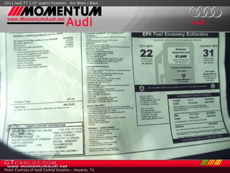 Ibis White / Black 2011 Audi TT 2.0T quattro Roadster