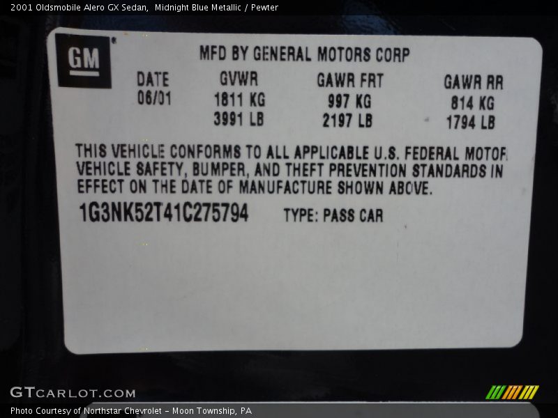 Midnight Blue Metallic / Pewter 2001 Oldsmobile Alero GX Sedan