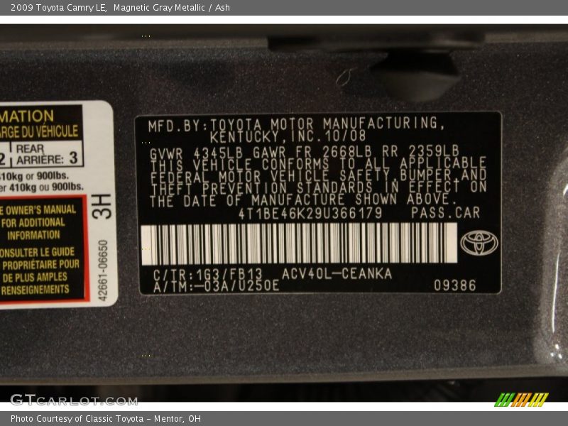 Magnetic Gray Metallic / Ash 2009 Toyota Camry LE