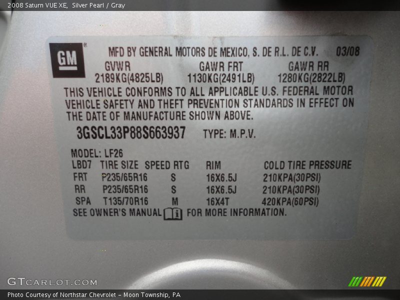 Silver Pearl / Gray 2008 Saturn VUE XE