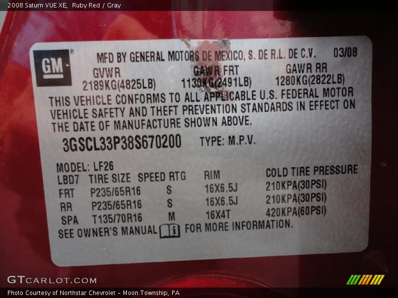 Ruby Red / Gray 2008 Saturn VUE XE