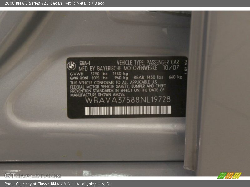 Arctic Metallic / Black 2008 BMW 3 Series 328i Sedan