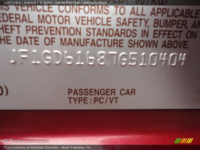 Garnet Red Pearl / Anthracite Black 2007 Subaru Impreza 2.5i Sedan