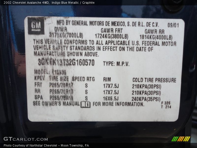 Indigo Blue Metallic / Graphite 2002 Chevrolet Avalanche 4WD