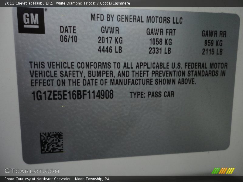 White Diamond Tricoat / Cocoa/Cashmere 2011 Chevrolet Malibu LTZ