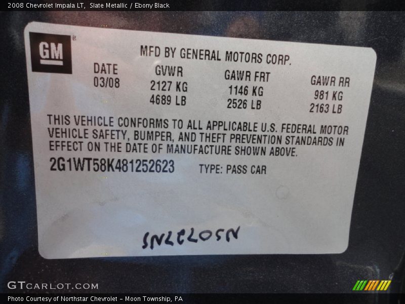 Slate Metallic / Ebony Black 2008 Chevrolet Impala LT
