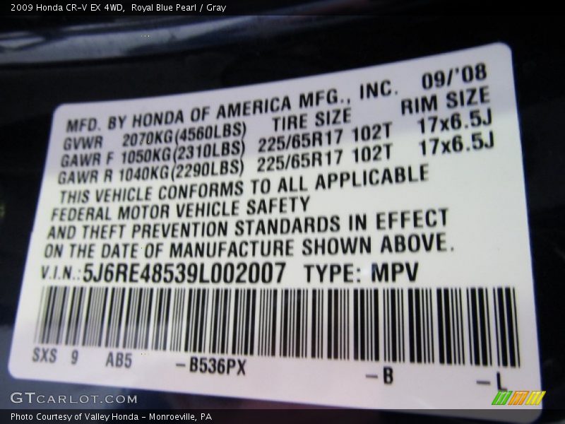 Royal Blue Pearl / Gray 2009 Honda CR-V EX 4WD