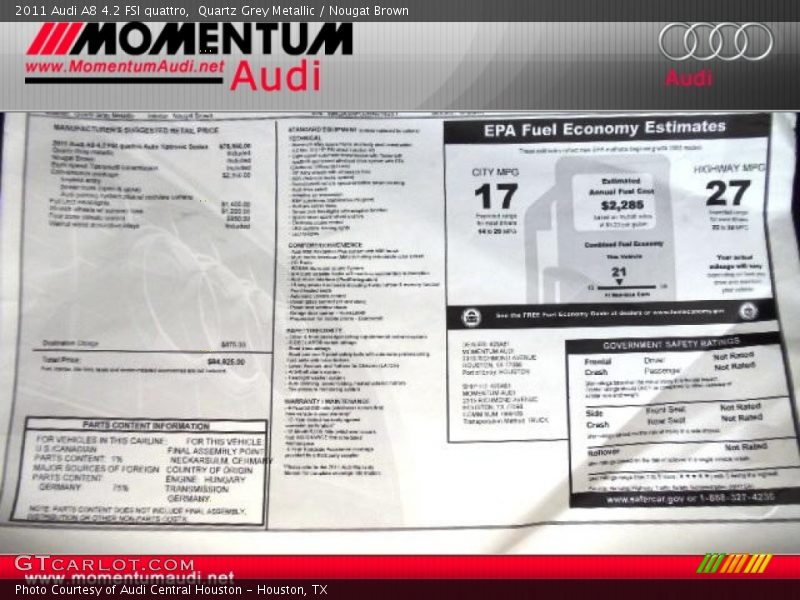 Quartz Grey Metallic / Nougat Brown 2011 Audi A8 4.2 FSI quattro