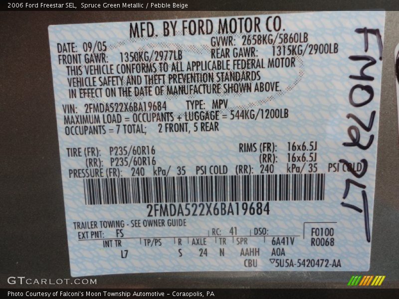 2006 Freestar SEL Spruce Green Metallic Color Code FS