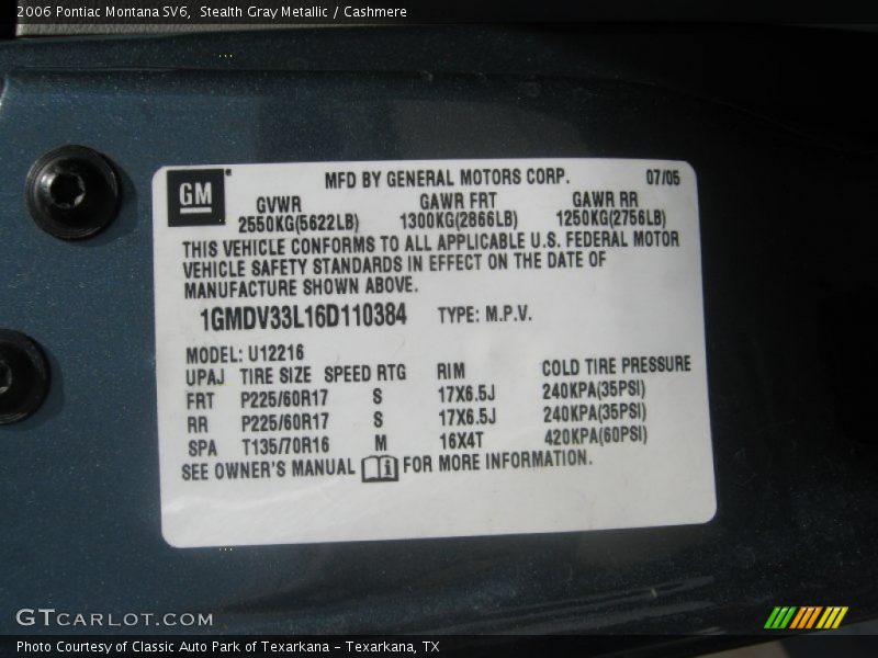 Stealth Gray Metallic / Cashmere 2006 Pontiac Montana SV6