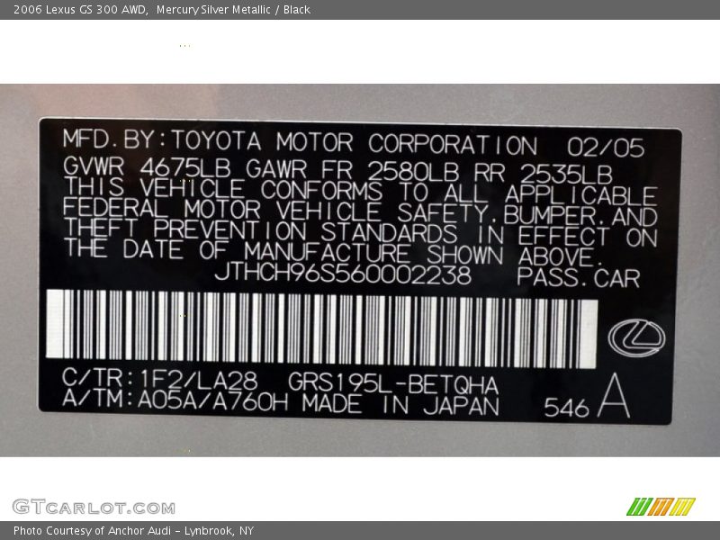 Mercury Silver Metallic / Black 2006 Lexus GS 300 AWD