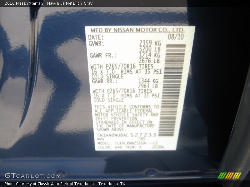 Navy Blue Metallic / Gray 2010 Nissan Xterra S