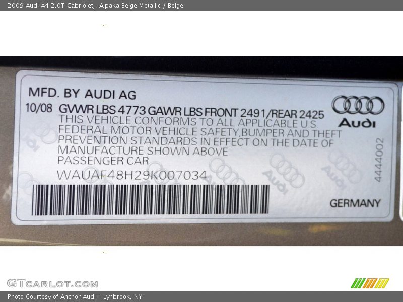 Alpaka Beige Metallic / Beige 2009 Audi A4 2.0T Cabriolet