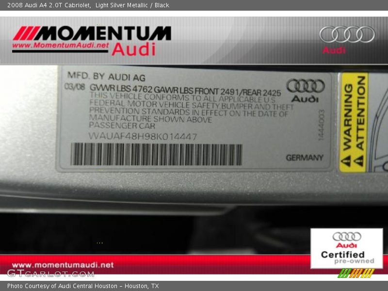 Light Silver Metallic / Black 2008 Audi A4 2.0T Cabriolet