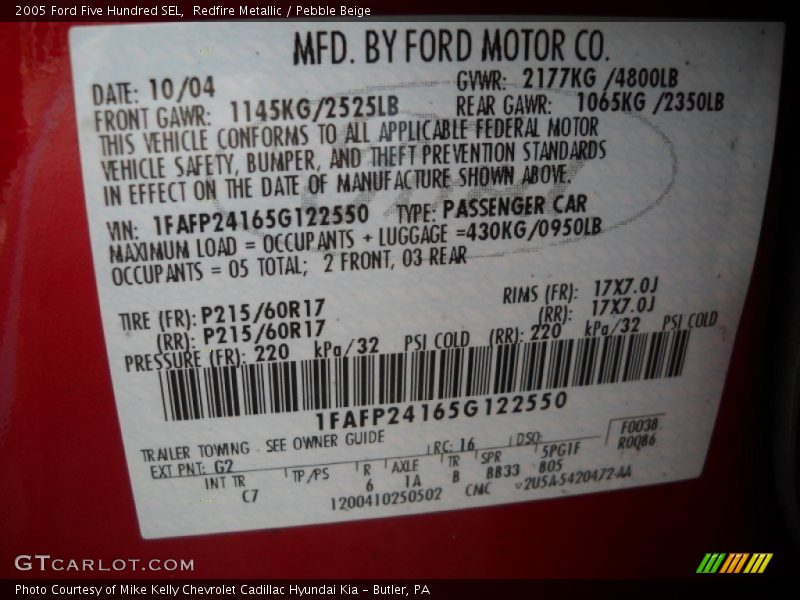 Redfire Metallic / Pebble Beige 2005 Ford Five Hundred SEL