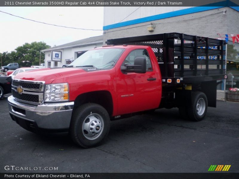Victory Red / Dark Titanium 2011 Chevrolet Silverado 3500HD Regular Cab 4x4 Chassis Stake Truck