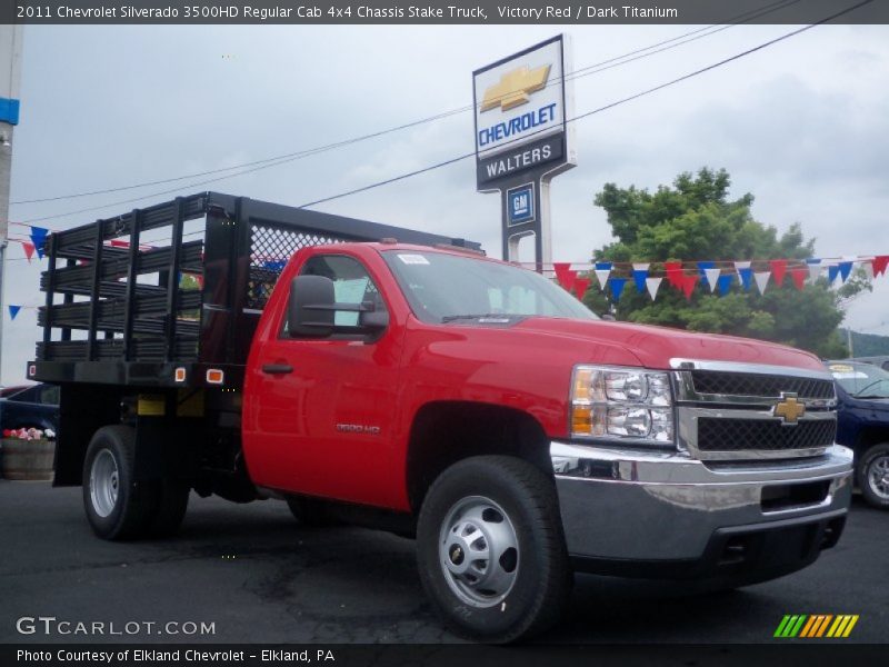 Victory Red / Dark Titanium 2011 Chevrolet Silverado 3500HD Regular Cab 4x4 Chassis Stake Truck
