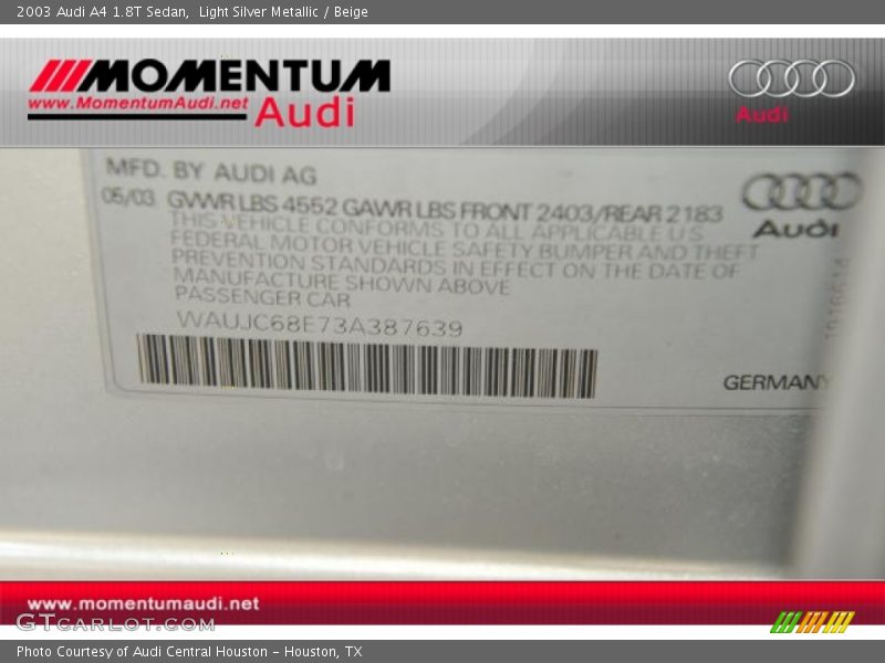 Light Silver Metallic / Beige 2003 Audi A4 1.8T Sedan