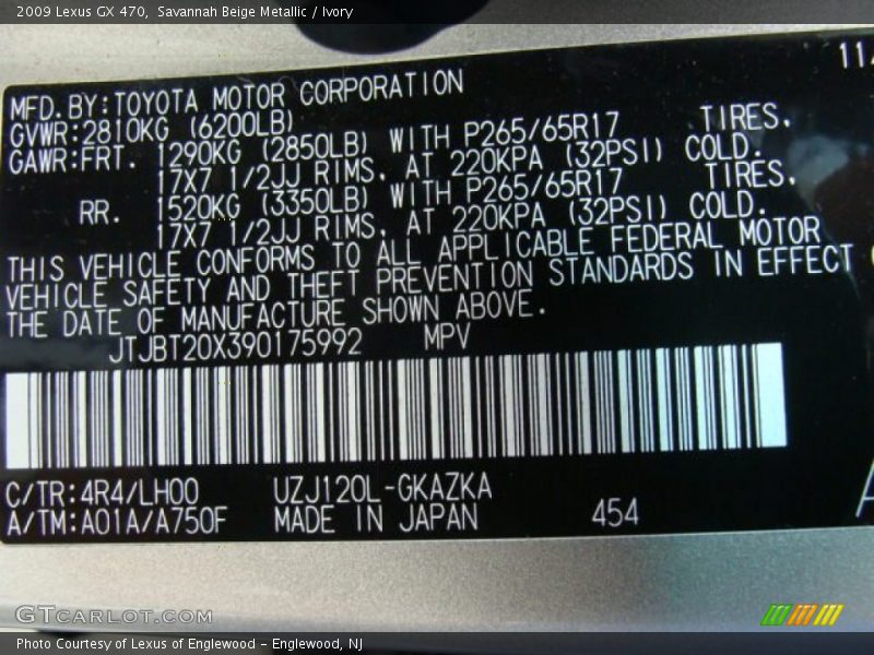 Savannah Beige Metallic / Ivory 2009 Lexus GX 470