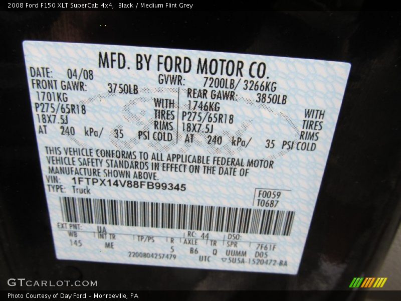 Black / Medium Flint Grey 2008 Ford F150 XLT SuperCab 4x4