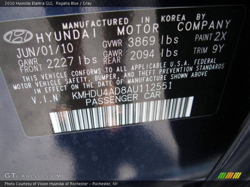Regatta Blue / Gray 2010 Hyundai Elantra GLS
