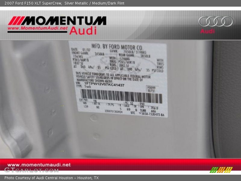 Silver Metallic / Medium/Dark Flint 2007 Ford F150 XLT SuperCrew
