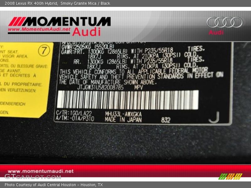 Smoky Granite Mica / Black 2008 Lexus RX 400h Hybrid