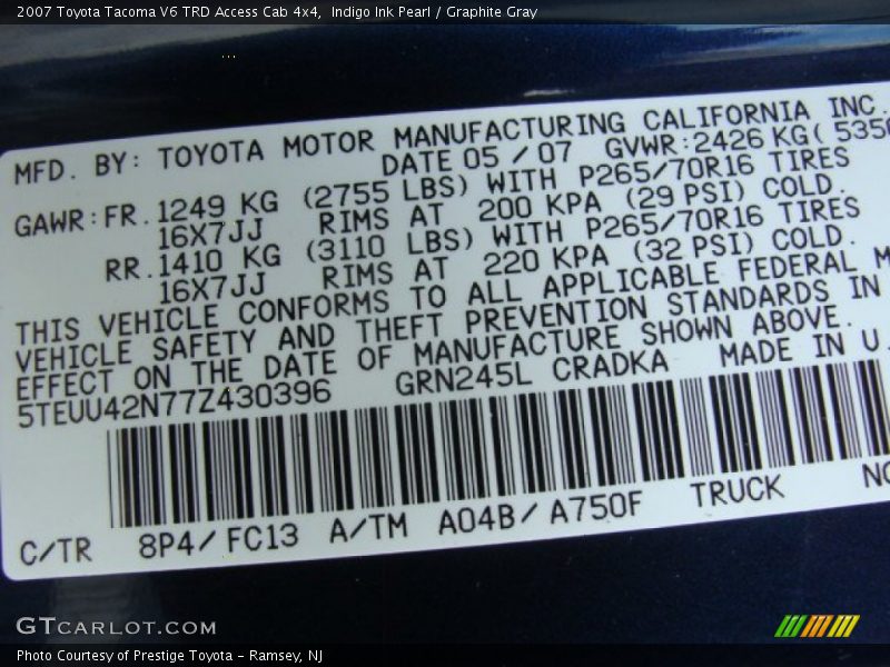 Indigo Ink Pearl / Graphite Gray 2007 Toyota Tacoma V6 TRD Access Cab 4x4