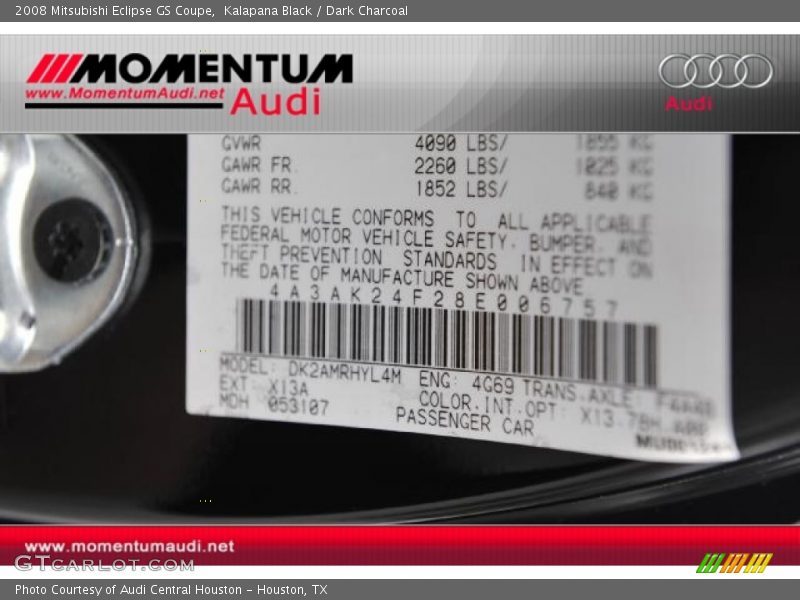 Kalapana Black / Dark Charcoal 2008 Mitsubishi Eclipse GS Coupe