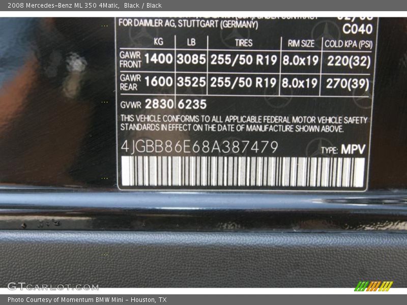 Black / Black 2008 Mercedes-Benz ML 350 4Matic
