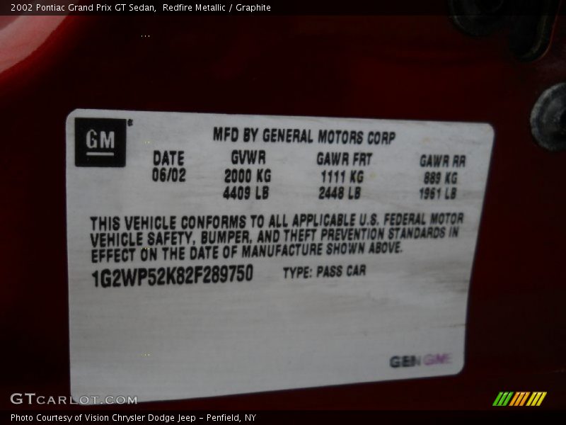 Redfire Metallic / Graphite 2002 Pontiac Grand Prix GT Sedan